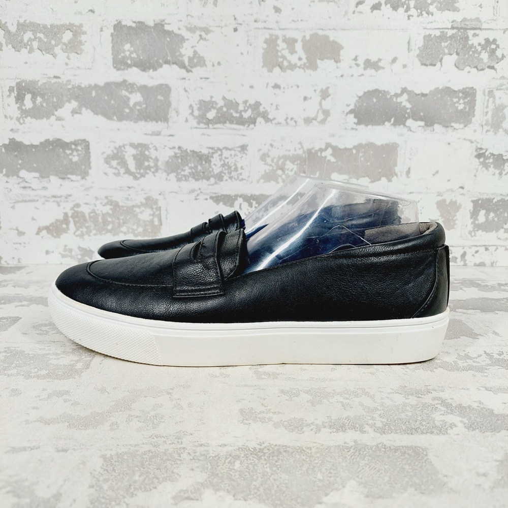 Dr. Scholl's Black Leather Slip-On Loafers with White Platform Sole